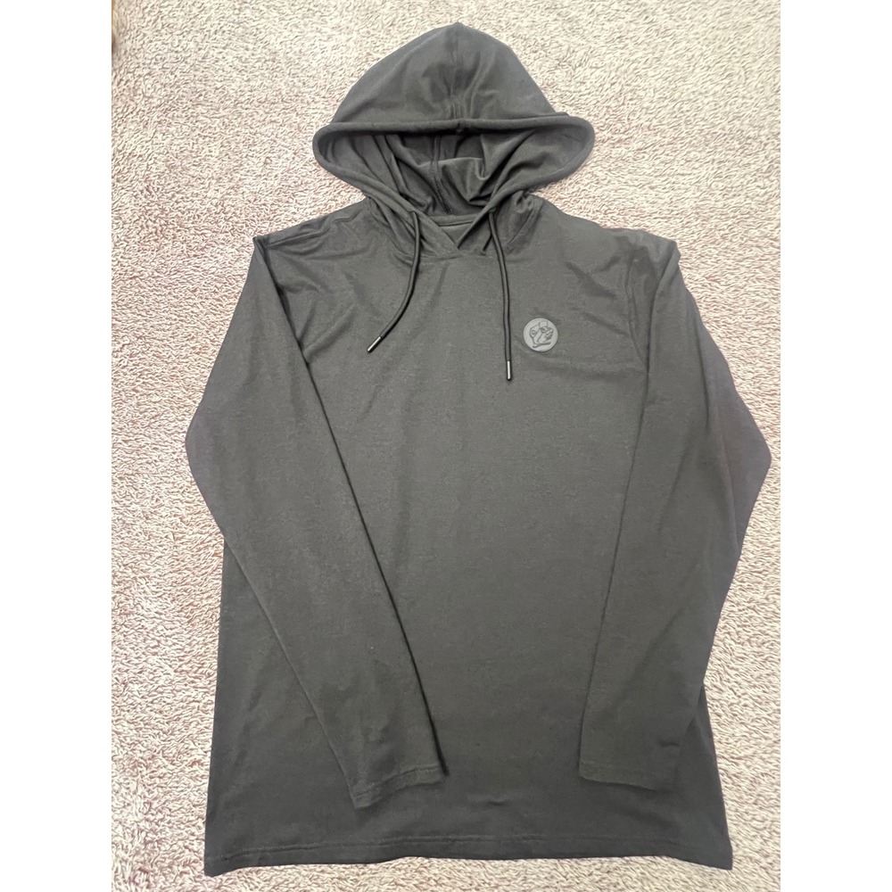 Buc-ee's Mens Medium Charcoal Gray Long Sleeve Performance Hoodie Shirt Logo